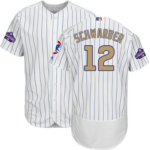 Cubs #12 Kyle Schwarber White(Blue Strip) Flexbase Authentic Gold Program Stitched MLB Jersey - Click Image to Close